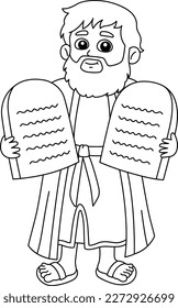 Moses with 10 commandments Isolated Coloring Page