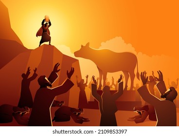 Moses angry when he approached the camp and saw the calf and the dancing and threw the tablets out of his hands