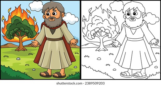  Ilustración de la página de color de Moses and Burning Bush