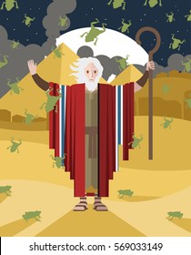 moses in egypt pyramids with staff in frogs toads raining falling miracle plague