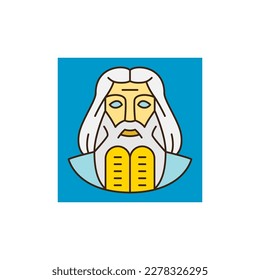 Moses Hebrew prophet color icon. Passover vector icon collection. Exodus from Egypt story, emblem, logo, vector design element for Jewish holiday Passover