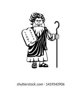 Moses holding the stone tablets with the ten commandments. Line drawing, without background, isolated. Clip art