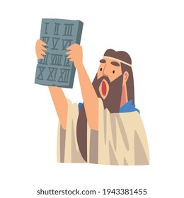 Moses Holding Table of the Covenant as Narrative from Bible Vector Illustration