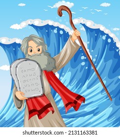 Moses holding the ten commandments stone illustration
