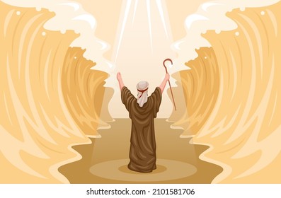 Moses Miracle Parting Red Sea. Religion Scene Illustration Vector 