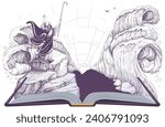 Moses parted sea exodus of Jews from Egypt. Open book bible exodus torah. Vector cartoon illustration