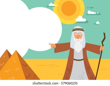 Moses from Passover story and Egypt pyramid landscape. vector illustration