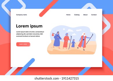 Moses the prophet leading Christian people through desert. Vector illustration for bible characters, mythology, history, Christianity concept