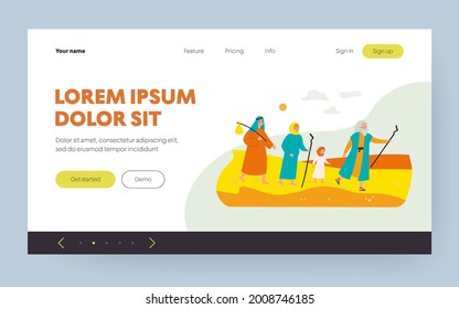 Moses the prophet leading Christian people through desert. Vector illustration for bible characters, mythology, history, Christianity concept