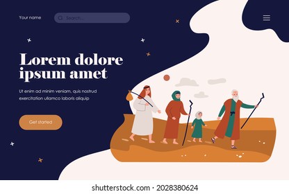 Moses The Prophet Leading Christian People Through Desert. Vector Illustration For Bible Characters, Mythology, History, Christianity Concept