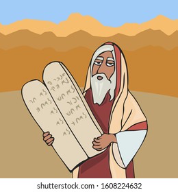 Moses the prophet with Stone Tablets, colorful vector character from ancient history