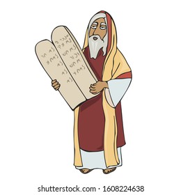 Moses the prophet with Stone Tablets, colorful vector character from ancient history