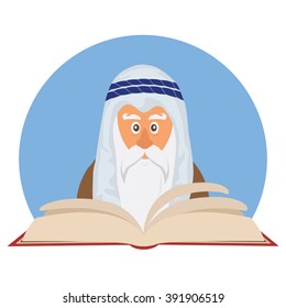 Moses reading  Passover Haggadah . happy Jewish holiday