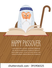 Moses reading  Passover Haggadah . happy Jewish holiday