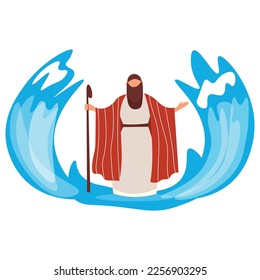 Moses with sea waves on white background