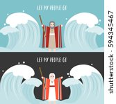 moses separate the sea in exodus, flat design vector