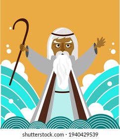 Moses splitting the red sea with the Israelite leaving Egypt. Vector illustration.