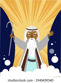 Moses splitting the red sea with the Israelite leaving Egypt. Vector illustration.