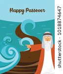Moses splitting the red sea and ordering let my people go out of Egypt. story of Jewish holiday Passover. vector illustration