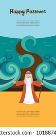 Moses Splitting The Red Sea And Ordering Let My People Go Out Of Egypt. Story Of Jewish Holiday Passover. Vector Illustration