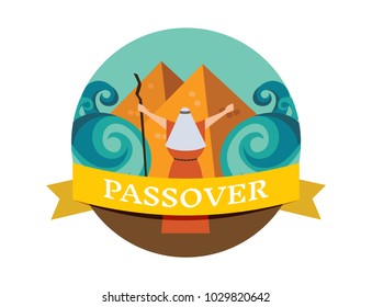 Moses splitting the red sea and ordering let my people go out of Egypt. story of Jewish holiday Passover. vector illustration