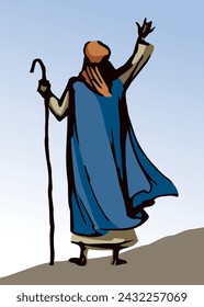 Moses with the staff. Vector drawing