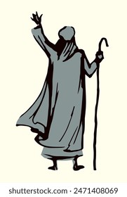 Moses with the staff. Vector drawing