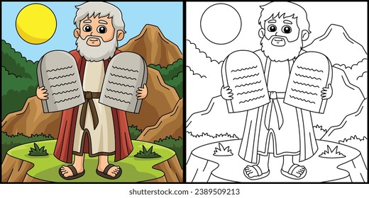 Moses with Tablet of Ten Commandments Illustration