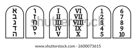 Moses tablets with the Ten Commandments. The Law of God. A decalogue. The Bible. The Old Testament. Religion. Christianity. Judaism. Spirituality. EPS 10. Vector illustrations