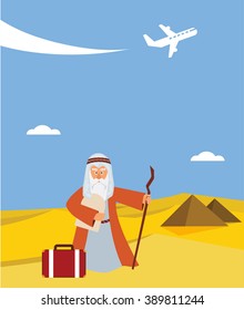  Moses with torah and suitcase ready for his Passover vacation