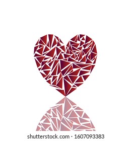Mosiac heart shape small triangle, red broken heart