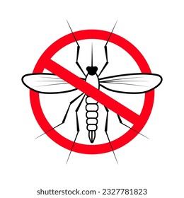 Moskit with stop sign. Danger of moskitos. Zika virus.