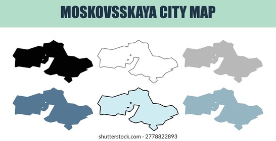 Moskovskaya region map presented with six distinct fill stock fill stock and line art representations. Ideal for geographical analysis and business planning.