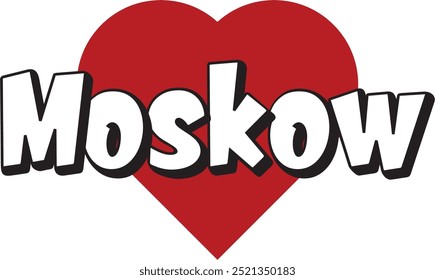 Moskow city ​​text with red heart suitable for logo or design