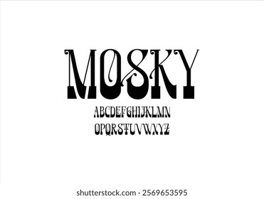 Mosky font for logo and headline. Isolated vector typeset