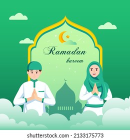 Mosleem character illustration vector graphic of Ramadan. flat vector template