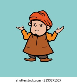 Moslem Arabic character smile using hat. Arabian cartoon