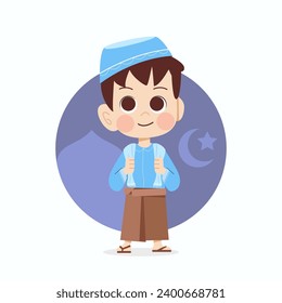 Moslem Boy cartoon illustration wearing malay moslem clothes