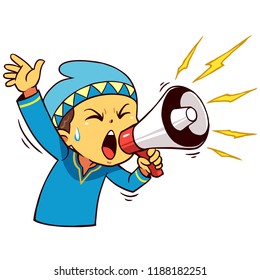 Moslem Boy Character Announcing Pose.