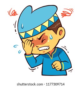Moslem Boy Character Pose Dizzy.
