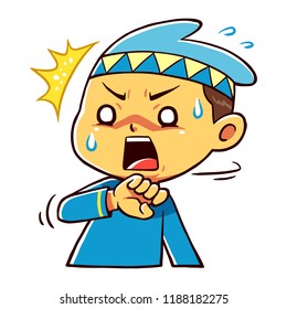 Moslem Boy Character Shocked Pose.