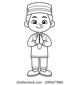 Moslem Boy Greeting Salaam. Ramadan Mubarak BW.
