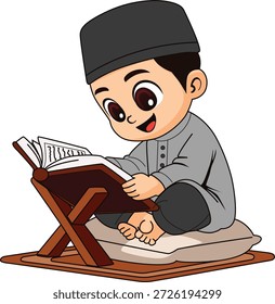 moslem boy sitting and reading al quran