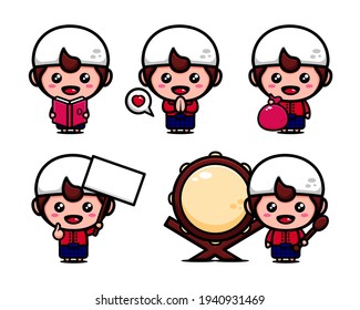 Moslem character cartoon design set. Cute moslem character kids