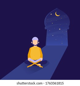 Moslem character reading the quran at night
