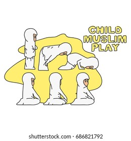 Moslem children prayer illustration set