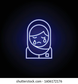 moslem, death, crying outline blue neon icon. detailed set of death illustrations icons. can be used for web, logo, mobile app, UI, UX
