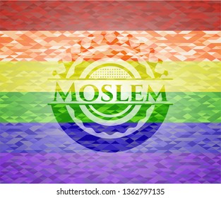 Moslem emblem on mosaic background with the colors of the LGBT flag