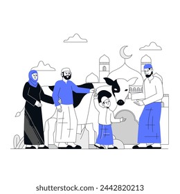 Moslem Family bring animals to the Mosque