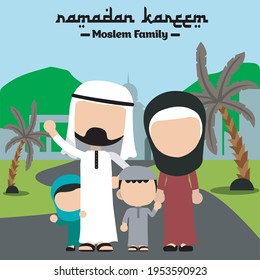 Moslem Family ramadan kareem vector